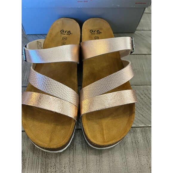 Ara Women's Slide Sandals Gold Strappy Cork Footbed Size 10.5 (EU 42) - Picture 2 of 4